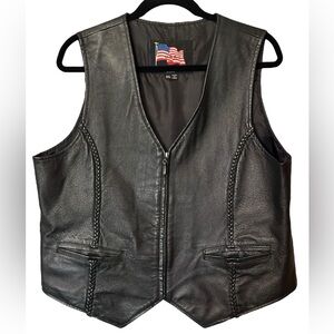 LEATHER USA Women’s 3XL Black Leather Vest Front Zipper Coin Pockets Made in USA